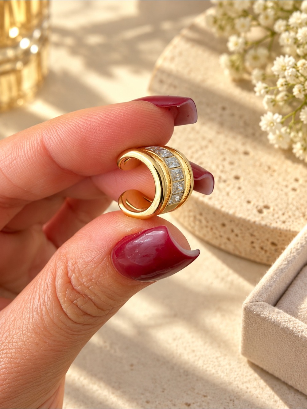 Gold-Tone Crystal Huggie Ear Cuff